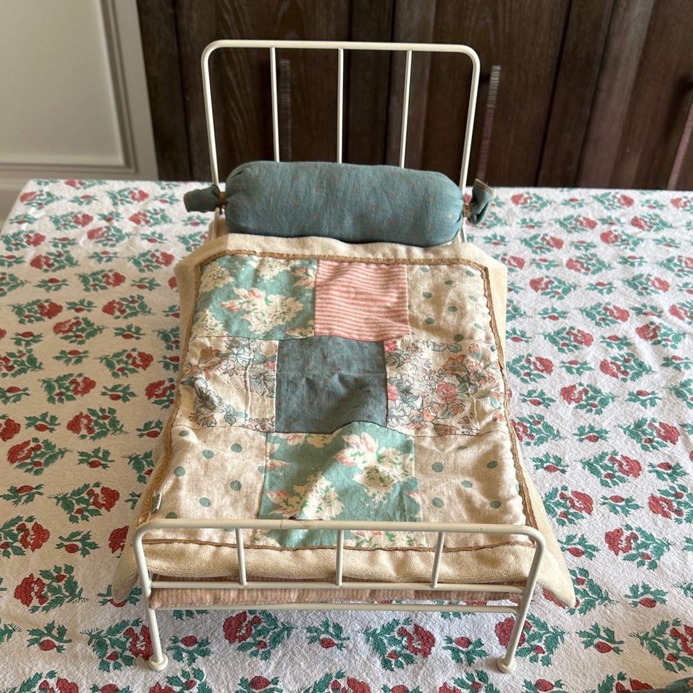 Maileg Retired Medium Metal Bed with Patchwork Quilt, pillow & mattress